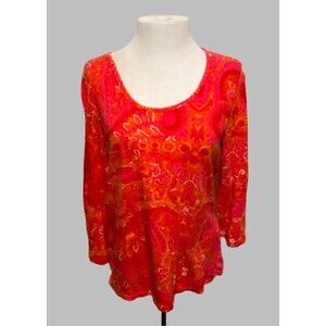 Women's Jones New York Orange 3/4 Sleeves Shirt (Size L)